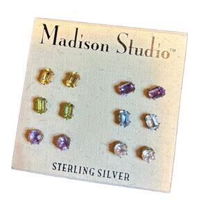 Madison Studio Sterling Silver Stud 6 Pair Dainty Minimalist Stones